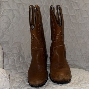 Old West Tan Leather Girls Cowgirl Boots Size 10.5